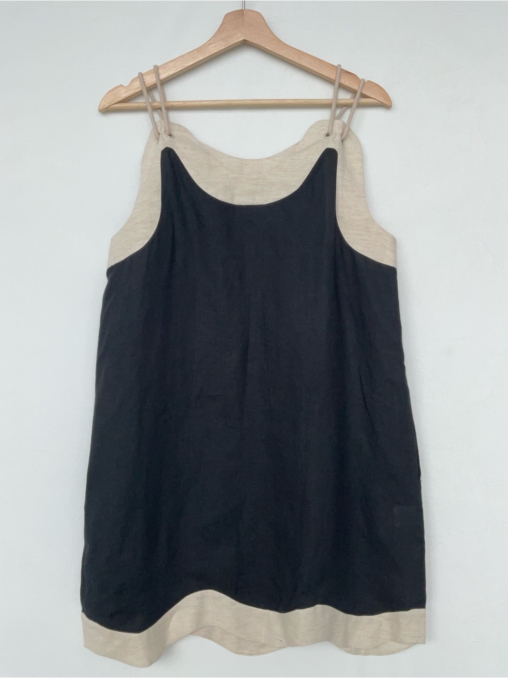 STAUD Black and Beige Mini Slip Dress